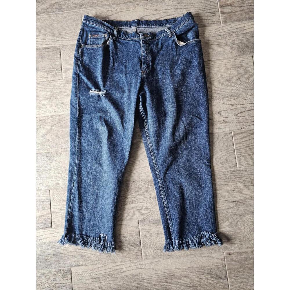 Woman's Denim Riders Blue Jeans Pants Distressed & Frayed Leg Bottoms Size 18W